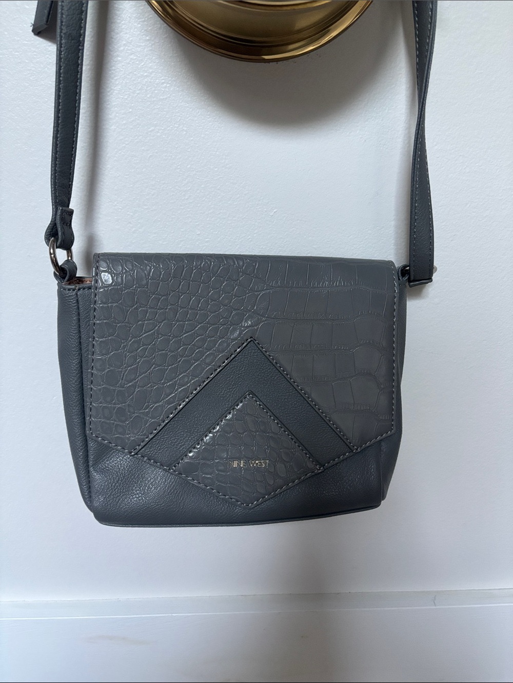 Gray Croc-Textured Crossbody Bag -by Nine West NWOT